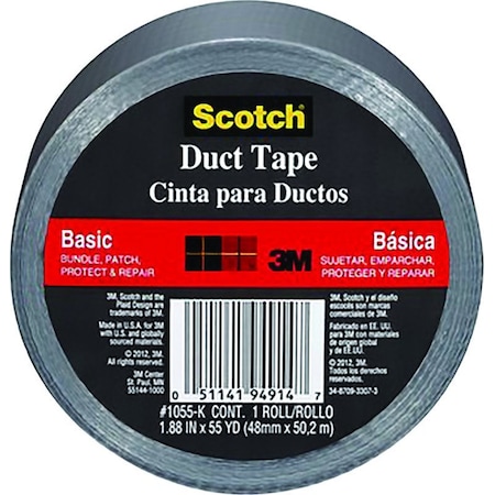 Scotch Utility Basic Duct Tape, 55 yd L, 1.88 in W, Cloth Backing, Silver 1055